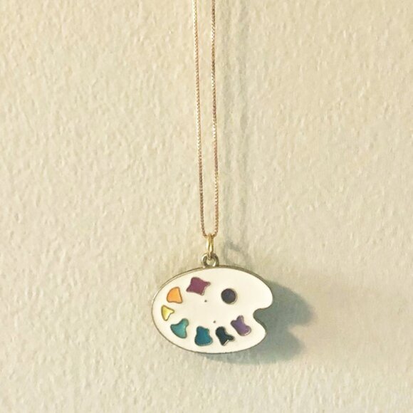 White Paint Palette Pendant Necklace - Picture 1 of 4